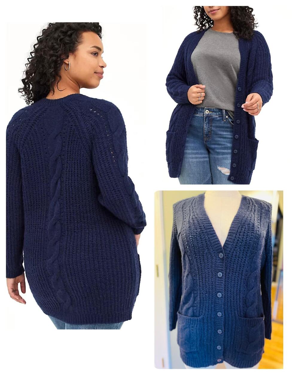 Torrid Navy Blue Outlander Cable Knit Button Up V neck Cardigan Sweater 3X New